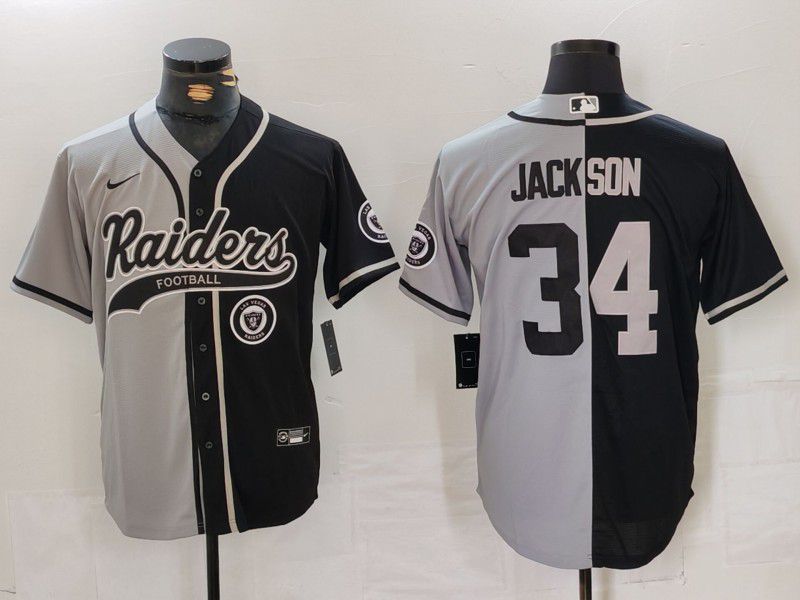 Men Oakland Raiders #34 Jackson Black grey Joint Name 2024 Nike Limited NFL Jersey style 3